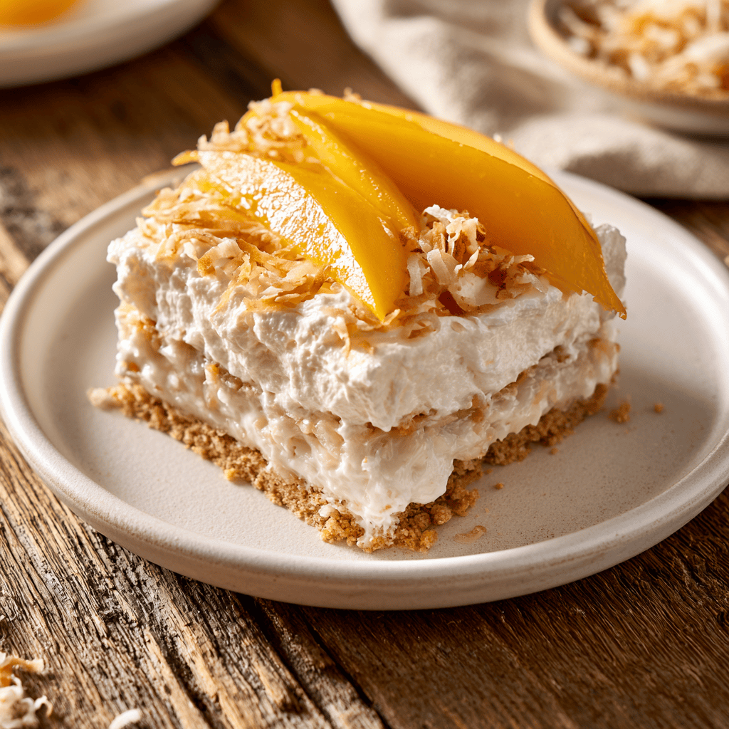 Serving suggestion for Tropical Coconut Cream Dream Bars — Coconut Cream Dream Bars