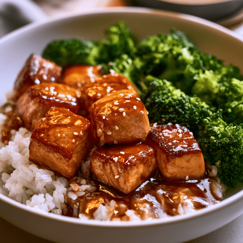 Weeknight Teriyaki Salmon Bowls Serving suggestion for Weeknight Teriyaki Salmon Bowls โ teriyaki salmon bowls