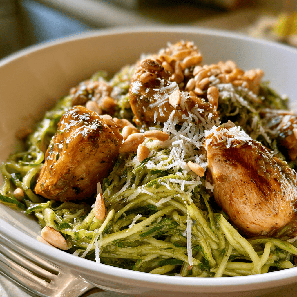 Zucchini Noodle Pesto Chicken — homemade Zucchini Noodle Pesto Chicken recipe