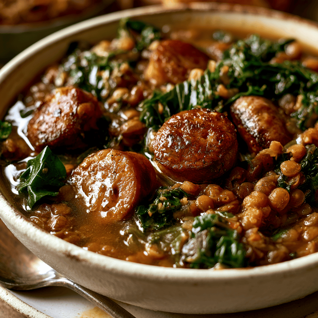 Cozy Lentil Sausage Stew Serving suggestion for Cozy Lentil Sausage Stew โ lentil sausage stew