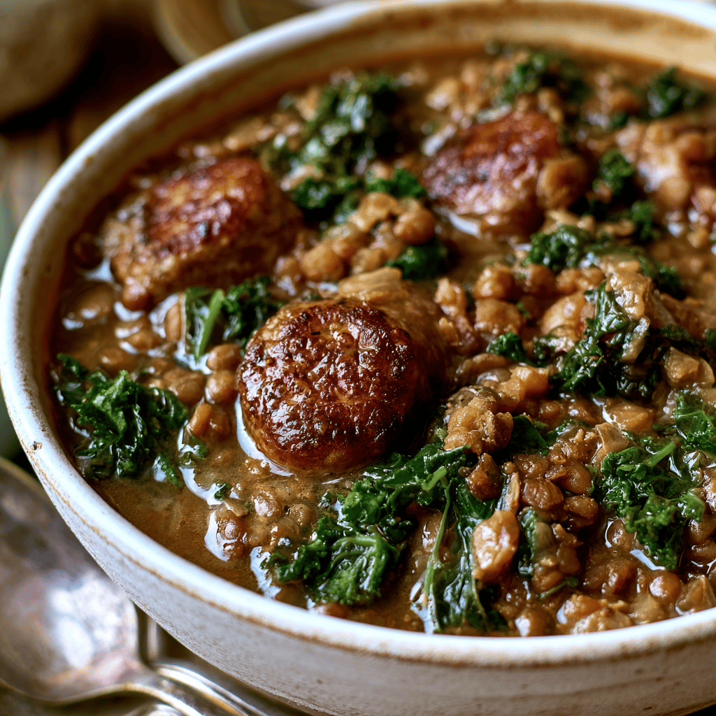 Cozy Lentil Sausage Stew — homemade lentil sausage stew recipe