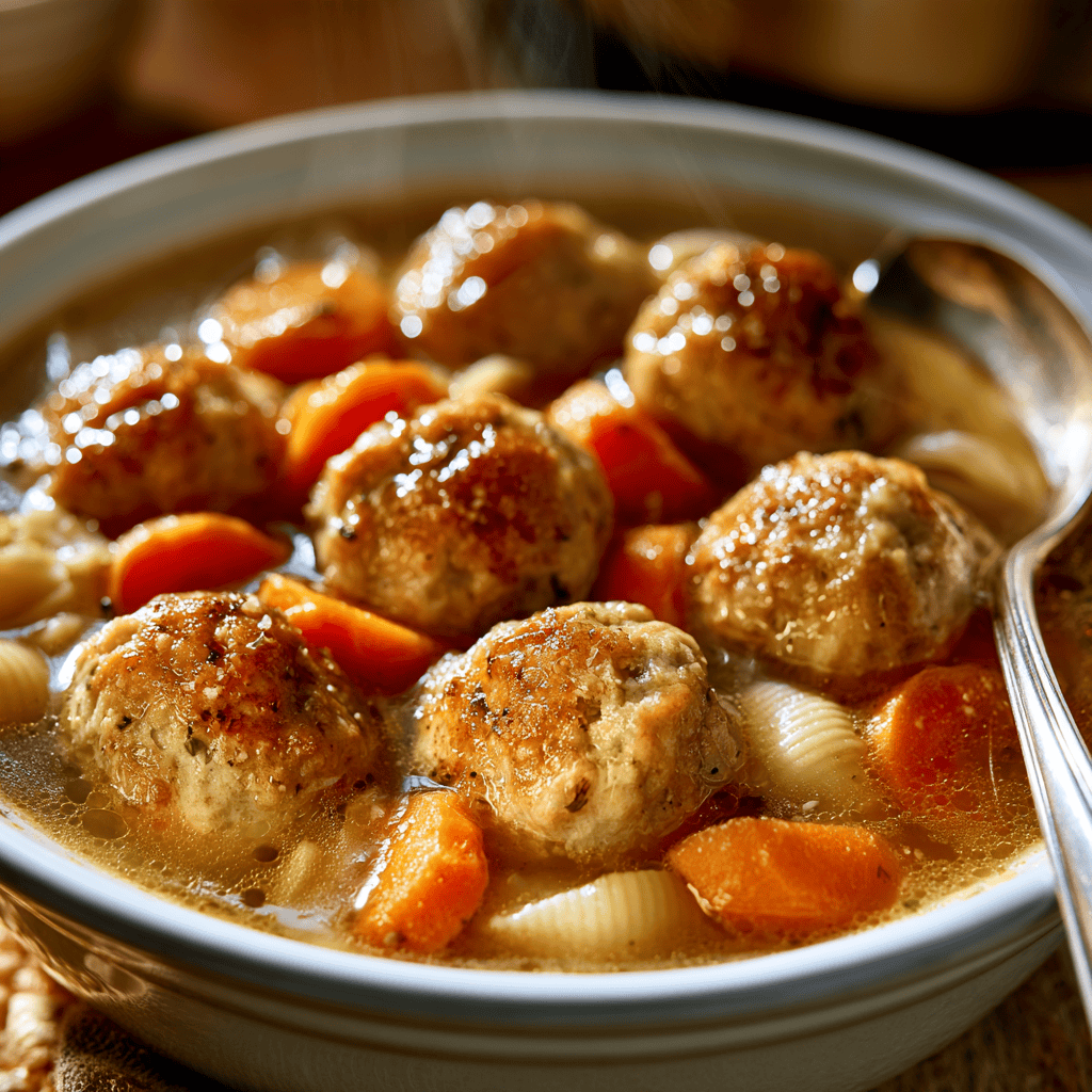 Serving suggestion for Cozy Turkey Meatball Soup — turkey meatball soup