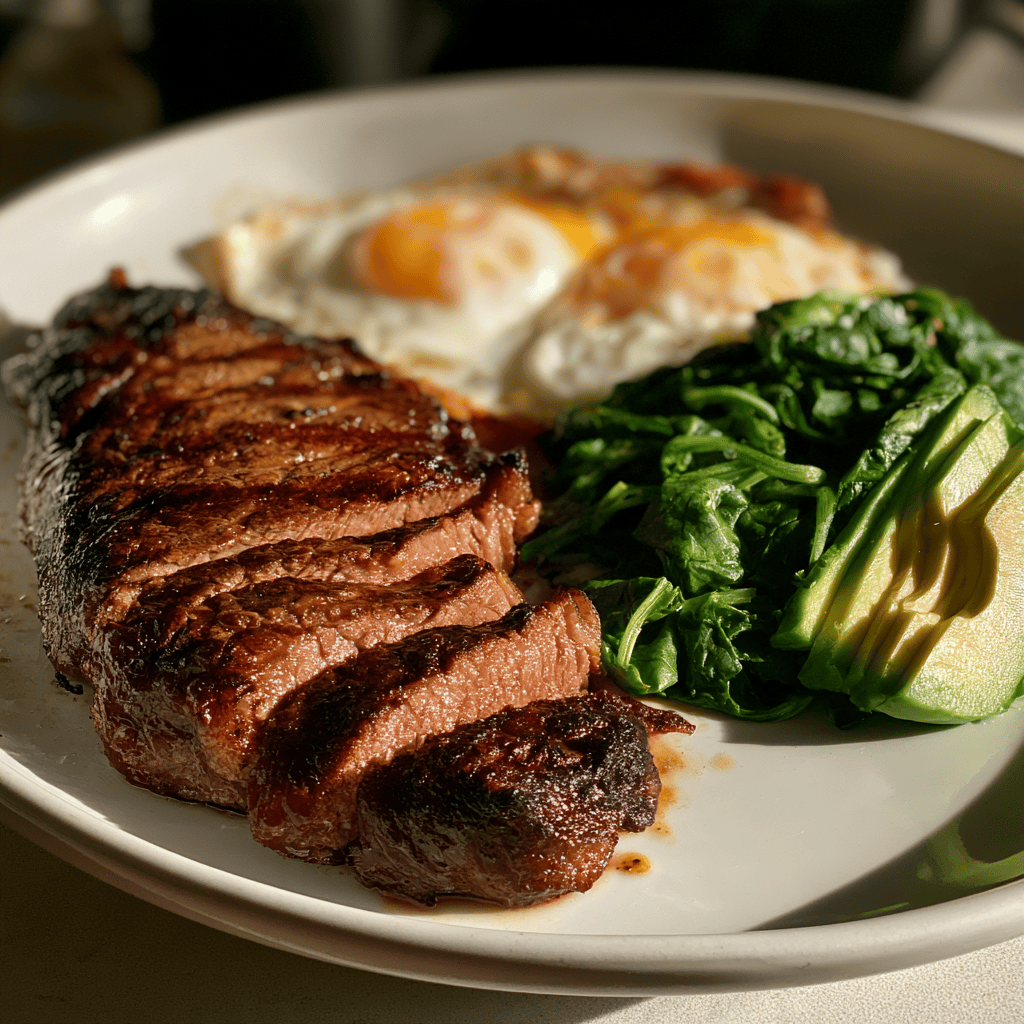 Step-by-step preparation of Grilled Steak & Egg Power Plate (steak and egg power plate)