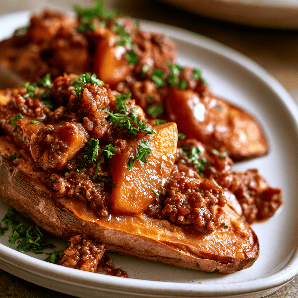 Step-by-step preparation of Healthy Sloppy Joe Stuffed Sweet Potatoes (Sloppy Joe Stuffed Sweet Potatoes)