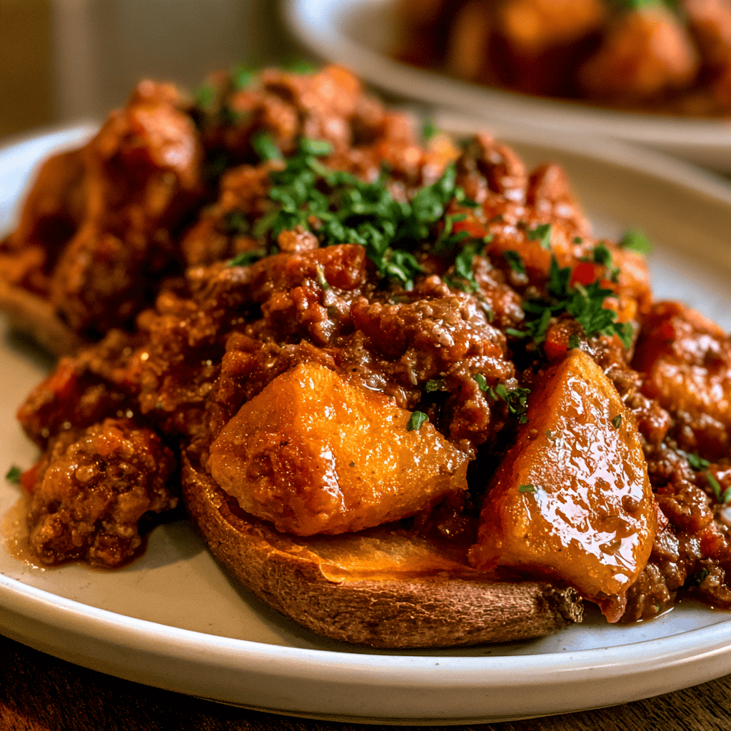 Serving suggestion for Healthy Sloppy Joe Stuffed Sweet Potatoes — Sloppy Joe Stuffed Sweet Potatoes