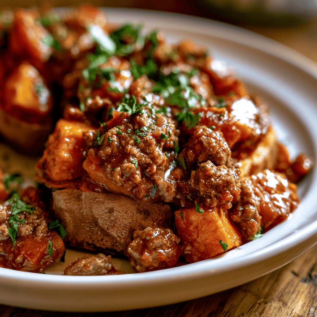 Healthy Sloppy Joe Stuffed Sweet Potatoes — homemade Sloppy Joe Stuffed Sweet Potatoes recipe