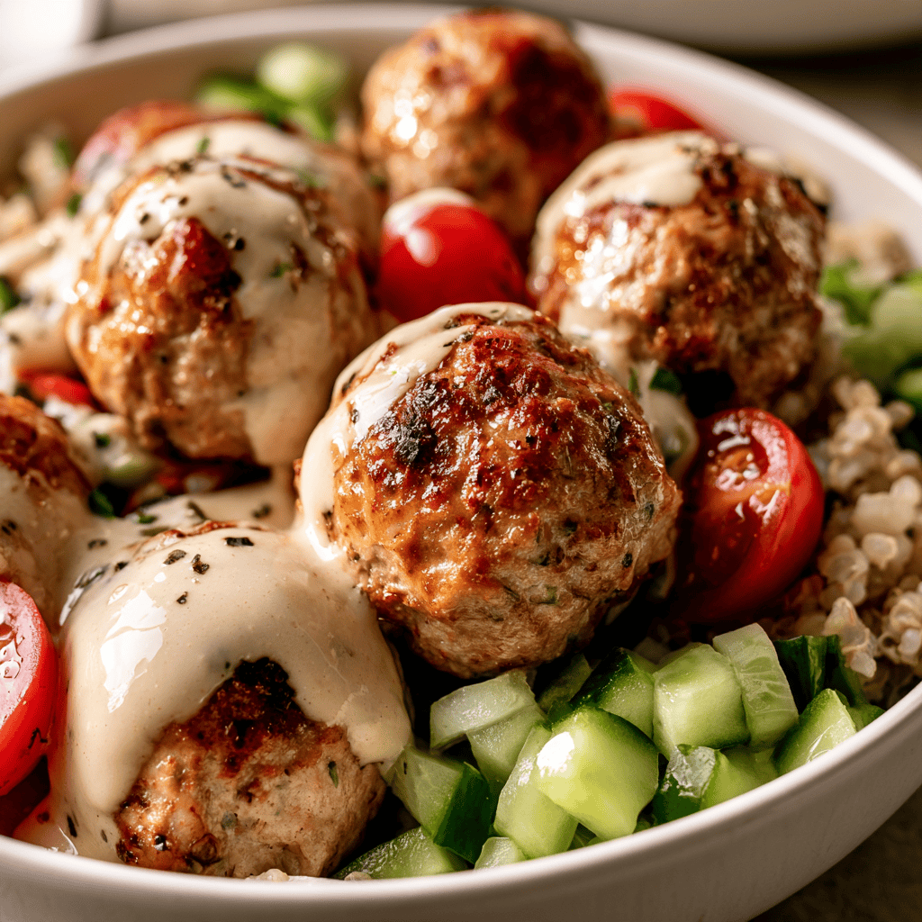 Serving suggestion for High-Protein Turkey Meatball Bowls — High-Protein Turkey Meatball Bowls