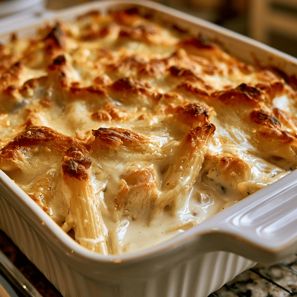 Step-by-step preparation of Lightened-Up Chicken Alfredo Bake (Lightened-Up Chicken Alfredo Bake)