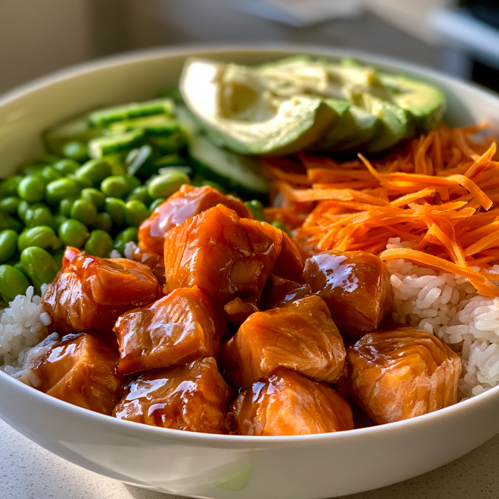 Protein-Packed Salmon Poke Bowl Serving suggestion for Protein-Packed Salmon Poke Bowl โ salmon poke bowl