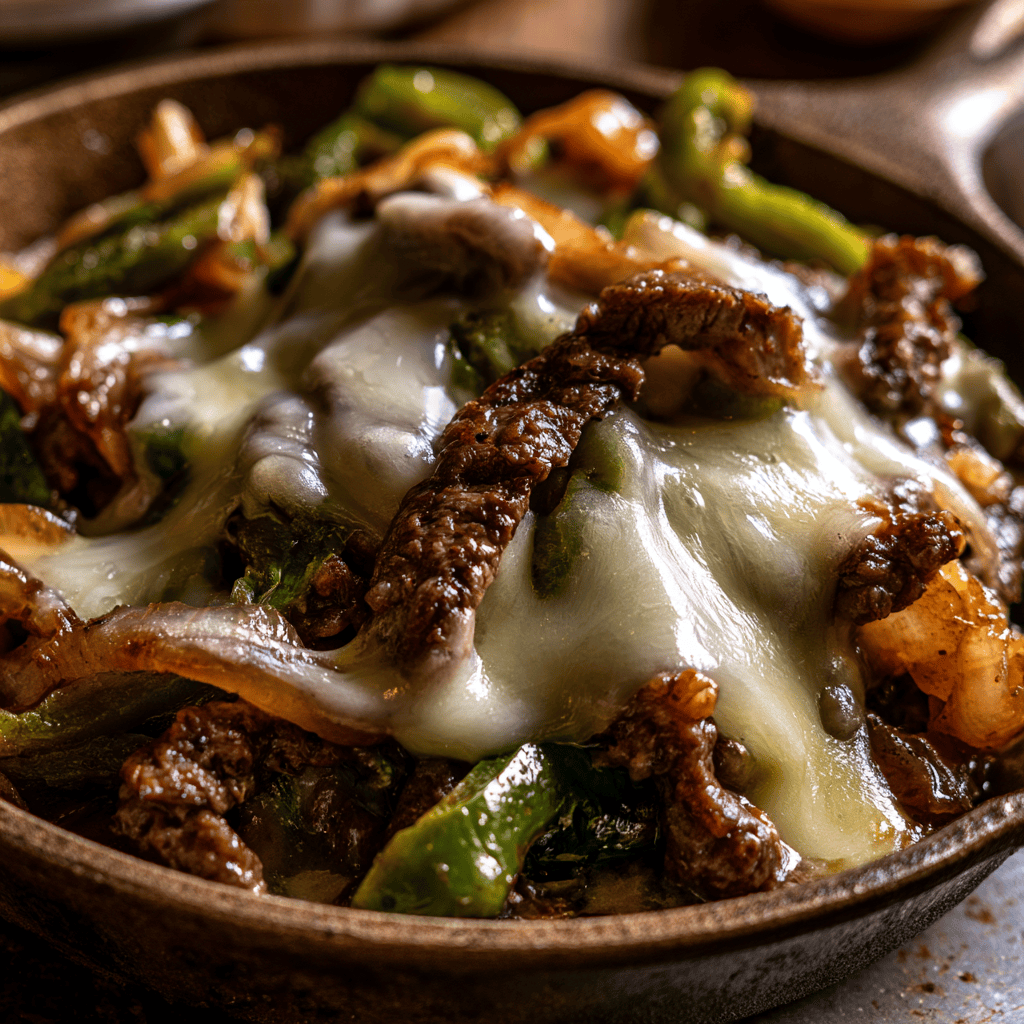 Serving suggestion for Skinny Philly Cheesesteak Skillet — Skinny Philly Cheesesteak Skillet